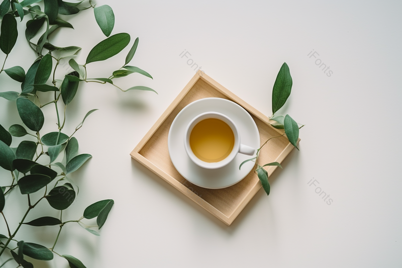 茶饮与绿植简约留白实拍摄影图,高清,摄影图,摄影图片,图片大全,摄影图免费下载